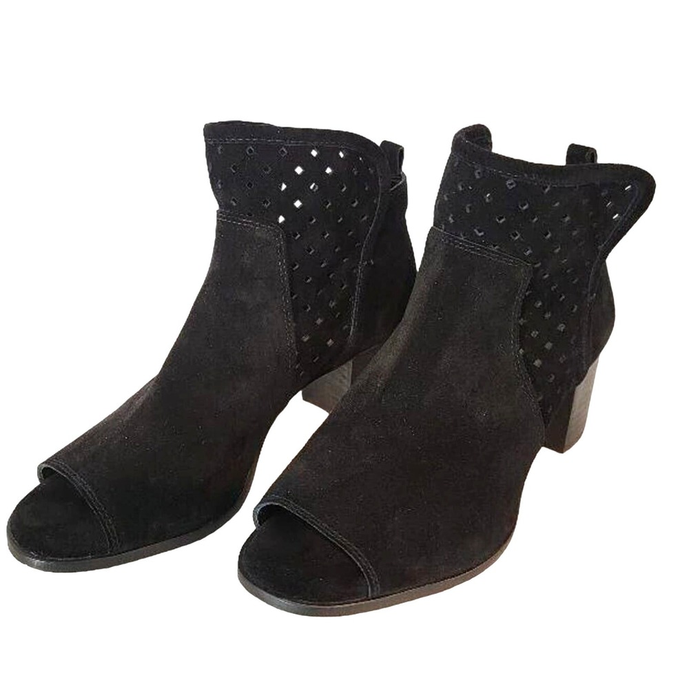 Gianni Bini Black Suede Ankle Bootie Sz 7.5 Peep Toe Shoes